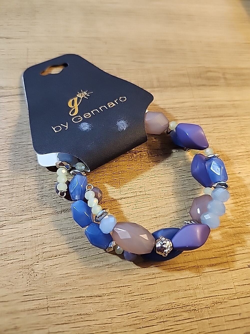 G by Gennaro Expandable Stretch Layer Wrap Bangle Bracelet Blue Purple Stone
